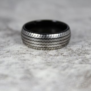 Tire Ring, Tire Tread Pattern Ring, Tire Tread Ring, Auto Racing Ring, Truck Driver Ring, Trucker Ring, Black Tungsten Ring, Black Tungsten Band, Black Wedding Ring