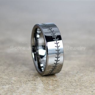 Baseball Ring, Baseball Stitch Pattern Ring, Silver Tungsten Ring, Baseball Jewelry, Silver Wedding Band, Silver Wedding Ring