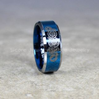 Doctor Who Ring, Gallifreyan Ring Doctor Who Jewelry, Doctor Who Wedding Band, Doctor Who Wedding Ring, 8mm Blue Tungsten Ring