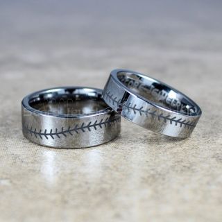 Baseball Rings, 2 Piece Couple Set Baseball Rings, Baseball Stitch Pattern Rings, Silver Tungsten Rings, Silver Rings, Silver Wedding Bands, Silver Wedding Rings, Baseball Stitch Rings, Silver Tungsten Bands