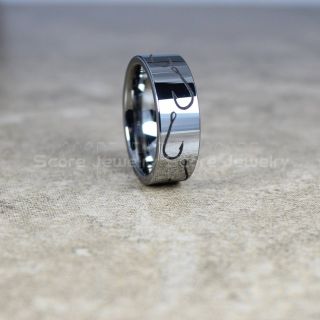 Fishing Ring, Fish Hook Ring, Silver Tungsten Ring, Silver Wedding Band, Hunting Ring, Fish Hooks Wedding Band, Silver Tungsten Wedding Band
