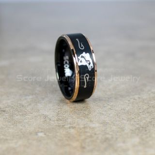 Fishing Ring, Fish Hook Ring, Bass Ring, Bass Fishing Ring, Black Ring, Black Tungsten Ring, Black Wedding Band, Hunting Ring, Fish Hooks Wedding Band