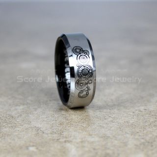 Doctor Who Ring, Gallifreyan Ring Doctor Who Jewelry, Doctor Who Wedding Band, Doctor Who Wedding Ring, 8mm Black Tungsten Ring