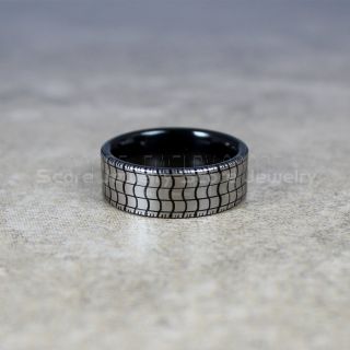 Tire Ring, Tire Tread Pattern Ring, Tire Tread Ring, Auto Racing Ring, Truck Driver Ring, Trucker Ring, Black Tungsten Ring, Black Tungsten Band, Black Wedding Ring