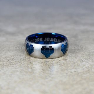 Legend of Zelda Rings, 8 Bit Hearts Rings, Zelda Wedding Rings, Zelda Wedding Bands, Gamer Rings, Blue Tungsten Rings, Blue Wedding Bands, 8 Bit Hearts Zelda Rings