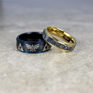 Zelda Rings, 2 Piece Couple Set Legend of Zelda Rings, Zelda Wedding Rings, Zelda Wedding Bands, Black Tungsten Rings, Black Wedding Bands