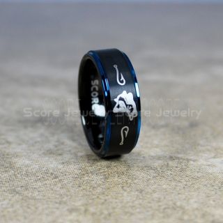 Fishing Ring, Fish Hook Ring, Bass Ring, Bass Fishing Ring, Black Ring, Black Tungsten Ring, Black Wedding Band, Hunting Ring, Fish Hooks Wedding Band