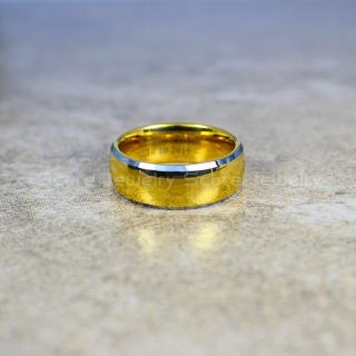 14K Yellow Gold Tungsten Ring, 8mm Classic Yellow Gold Tungsten Wedding Band with Silver Edges, Yellow Gold Wedding Band, Yellow Gold Wedding Ring, Yellow Gold Tungsten Wedding Ring