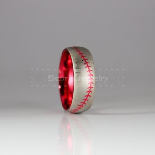 Baseball Ring, Baseball Stitch Pattern Ring, Red Tungsten Ring, Red Ring, Red Wedding Band, Red Wedding Ring, Baseball Stitch Ring, Red Wedding Band