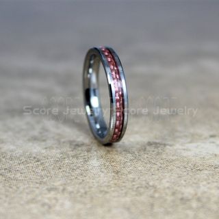 Silver Tungsten Ring, Silver Tungsten Ring, Silver Wedding Band, Silver Tungsten Ring with Pink Carbon Fiber Inlay, Silver Tungsten Wedding Band