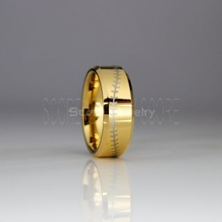 Baseball Ring, Baseball Stitch Pattern Ring, 14K Yellow Gold Tungsten Ring, Yellow Gold Ring, Yellow Gold Wedding Band, Yellow Gold Wedding Ring, Baseball Stitch Ring, Yellow Gold Wedding Band