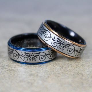 Zelda Rings, 2 Piece Couple Set Legend of Zelda Rings, Zelda Wedding Rings, Zelda Wedding Bands, Black Tungsten Rings, Black Wedding Bands