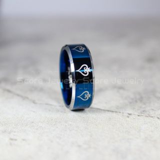 Kingdom Hearts Ring, Kingdom Hearts Jewelry, Kingdom Hearts Wedding Ring, Kingdom Hearts Wedding Band, Kingdom Hearts Blue Ring, Blue Tungsten Wedding Band