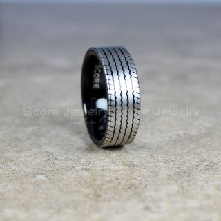 Tire Ring, Tire Tread Pattern Ring, Tire Tread Ring, Auto Racing Ring, Truck Driver Ring, Trucker Ring, Black Tungsten Ring, Black Tungsten Band, Black Wedding Ring