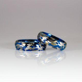 Camo Rings, 2 Piece Couple Set Camouflage Rings, Military Rings, Blue Rings, Blue Wedding Bands, Blue Wedding Rings, Military Wedding Bands, Army Wedding Rings