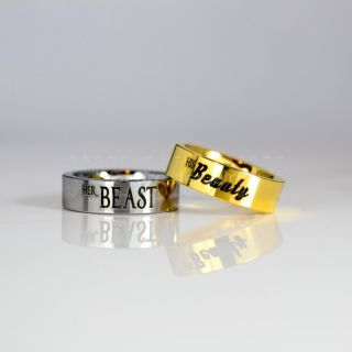 Beauty and Beast Rings, Beauty and Beast wedding Rings, Beauty and Beast Matching Rings, 2 Piece Couple Set Beauty and the Beast Rings, Silver Tungsten Rings