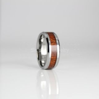 Oak Wood Ring, Oak Wood Wedding Band, 8mm Silver Tungsten Band with Domed Edge and Oak Wood Inlay, Oak Wood Tungsten Wedding Ring