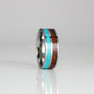 Turquoise Ring, Turquoise Wedding Band, Koa Wood Ring, Silver Wedding Band, Silver Tungsten Band, Turquoise Tungsten Wedding Ring, Koa Wood Tungsten Ring, Koa Wood Wedding Band