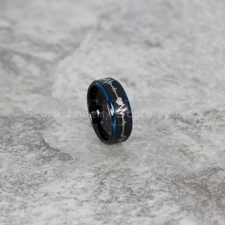 Heartbeat Ring, Black Tungsten Ring, Heartbeat Wedding Ring, Heartbeat Black Tungsten Ring, Black Wedding Band
