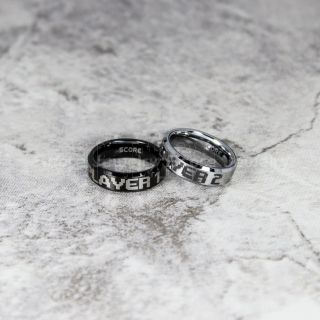 Gamer Rings, Player 1 Player 2 Rings, Gamer Jewelry, Black Tungsten Rings, Black Wedding Bands, 2 Piece Couple Ring Set, Gamer Rings