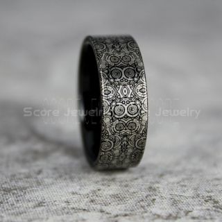 Doctor Who Ring, Gallifreyan Ring Doctor Who Jewelry, Doctor Who Wedding Band, Doctor Who Wedding Ring, 8mm Black Tungsten Ring