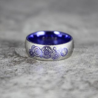 Purple Ring, Purple Doctor Who Ring, Gallifreyan Ring Doctor Who Jewelry, Doctor Who Wedding Band, Doctor Who Wedding Ring, 8mm Purple Tungsten Ring