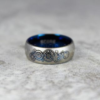 Doctor Who Ring, Gallifreyan Ring Doctor Who Jewelry, Doctor Who Wedding Band, Doctor Who Wedding Ring, 8mm Blue Tungsten Ring