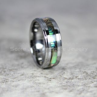 Abalone Shell Ring, Silver Tungsten Ring, Silver Tungsten Band with Abalone Shell Inlay, Abalone Shell Wedding Band, Abalone Shell Wedding Ring, Silver Tungsten Wedding Ring
