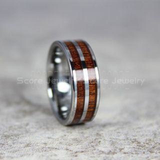 Koa Ring, Koa Wood Ring, Koa Wood Wedding Band, 8mm Silver Wedding Band, Silver Tungsten Ring