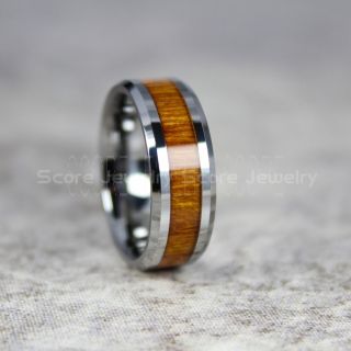 Koa Ring, Koa Wood Ring, Koa Wood Wedding Band, 8mm Silver Wedding Band, Silver Tungsten Ring