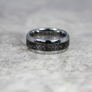 Silver Tungsten Ring, Silver Tungsten Wedding Ring, Silver Wedding Band, Silver Tungsten Ring with Black Carbon Fiber Inlay, Silver Tungsten Wedding Band