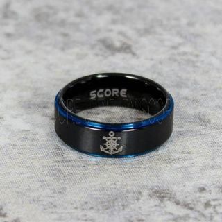 Nautical Ring, Ship Wheel Ring, Anchor Ring, Black Anchor Ring, Black Tungsten Ring, Black Nautical Ring, Ship Wheel Anchor Black Wedding Band, Black Ship Wheel Anchor Tungsten Ring