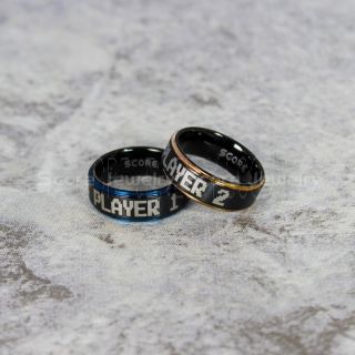 Player 1 Player 2 Rings, Gamer Rings, Black Tungsten Rings, Black Wedding Bands, Couple Ring Set Gamer Rings
