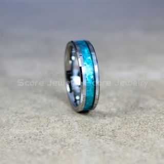 Opal Ring, Blue Opal Ring, Silver Tungsten Band with Opal Inlay, Opal Wedding Band, Opal Wedding Ring, Silver Tungsten Ring