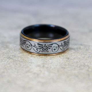 Zelda Ring, Legend of Zelda Ring, Zelda Wedding Ring, Zelda Wedding Band, Black Tungsten Ring, Black Wedding Band