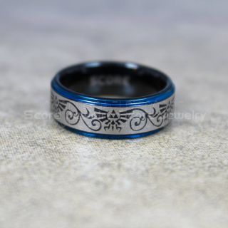 Zelda Ring, Legend of Zelda Ring, Zelda Wedding Ring, Zelda Wedding Band, Black Tungsten Ring, Black Wedding Band