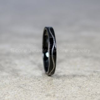 Baseball Ring, Baseball Wedding Ring, Baseball Stitch Pattern Ring, Black Tungsten Ring, Black Ring, Black Wedding Band, Black Wedding Ring, Baseball Stitch Ring, Black Tungsten Band