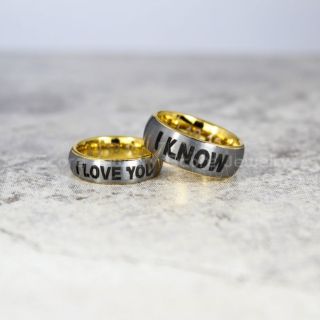 Star Wars Rings, Star Wars Jewelry, I Love You I Know Rings, 2 Piece Couple Set Star Wars Rings, Star Wars Wedding Bands, Matching I Love You I Know Rings, Silver Wedding Rings, Silver Tungsten Bands, Star Wars Wedding Bands
