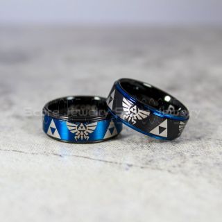 Zelda Rings, 2 Piece Couple Set Legend of Zelda Rings, Zelda Wedding Rings, Zelda Wedding Bands, Black Tungsten Rings, Black Wedding Bands