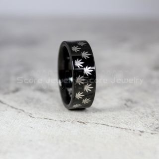 Marijuana Leaf Ring, Marijuana Ring, Cannabis Leaf Ring, Cannabis Ring, Marijuana Jewelry, Black Tungsten Ring, Black Ring, Cannabis Jewelry, Weed Ring, Pot Ring