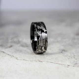American Flag Ring, Camo Ring, Camouflage Ring, Military Ring, Black Ring, Black Wedding Band, Black Wedding Ring, Military Wedding Band, Army Wedding Ring