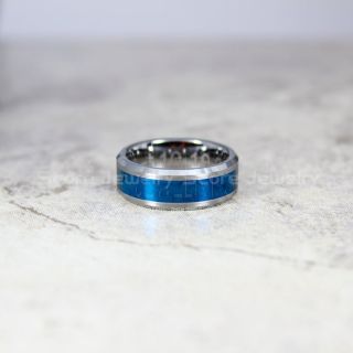 Silver Wedding Band, Silver Tungsten Ring, 8mm Classic Silver Tungsten Wedding Band with Blue Exterior, Silver Wedding Band, Silver Wedding Ring, Silver Tungsten Wedding Ring