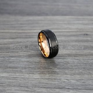 Black Tungsten Ring, Classic 8mm Black Tungsten Wedding Band with 14K Rose Gold Interior, Black Wedding Band, Black Wedding Ring, Black Tungsten Wedding Ring