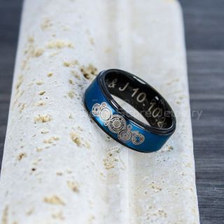 Doctor Who Ring, Gallifreyan Ring Doctor Who Jewelry, Doctor Who Wedding Band, Doctor Who Wedding Ring, 8mm Blue Tungsten Ring