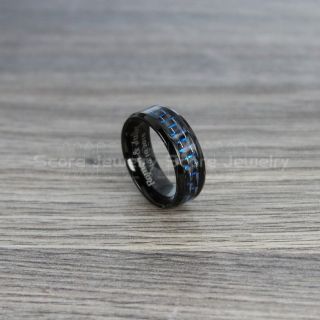 Black Tungsten Ring, Blue Tungsten Ring, Black Wedding Band, Black Tungsten Ring with Blue Carbon Fiber Inlay, Black Tungsten Wedding Band