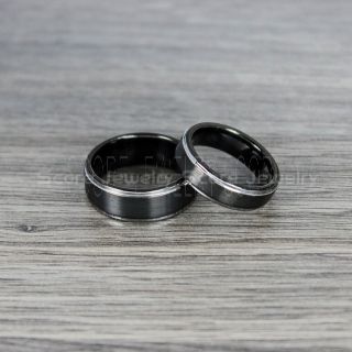 Classic 8mm & 6mm Black Tungsten Rings with Step Edge, 2 Piece Couple Set Black Tungsten Wedding Bands, Black Wedding Bands, Black Wedding Rings, Black Tungsten Wedding Rings
