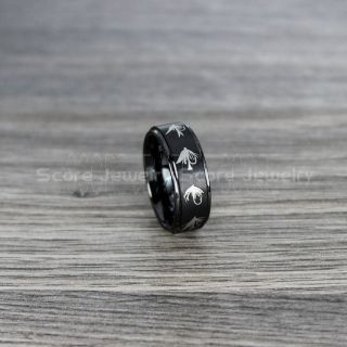Fly Fishing Ring, Fly Fishing Lure Ring, Lure Ring, Fishing Jewelry, Fly Fishing Jewelry, Fishing Ring, Fish Hook Ring, Black Tungsten Ring, Black Wedding Band, Hunting Ring, Fish Hooks Wedding Band