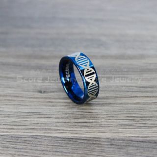 DNA Ring, Science Ring, Science Jewelry, Geek Ring, Blue Wedding Ring, Blue Tungsten Ring, Blue Tungsten Wedding Band, Geek Jewelry, DNA Jewelry 