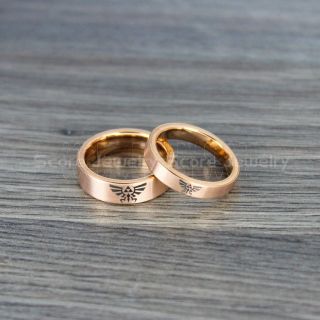 Zelda Rings, 2 Piece Couple Set Legend of Zelda Rings, Zelda Wedding Rings, Zelda Wedding Bands, 14K Rose Gold Tungsten Rings, Rose Gold Wedding Bands