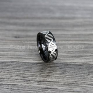 DNA Ring, Science Ring, Science Jewelry, Geek Ring, Black Wedding Ring, Black Tungsten Ring, Black Tungsten Wedding Band, Geek Jewelry, DNA Jewelry 